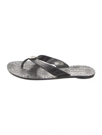 Pre-owned Tory Burch Rubber Printed Slippers In Black