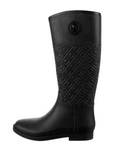 Pre-owned Tory Burch Rubber Rain Boots In Black