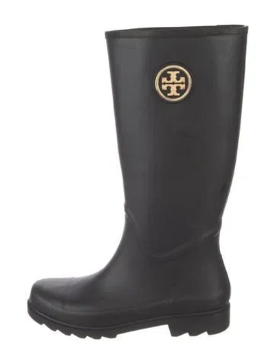Pre-owned Tory Burch Rubber Rain Boots In Black