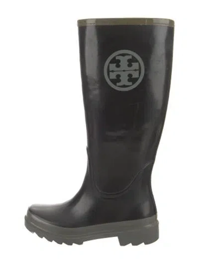 Pre-owned Tory Burch Rubber Rain Boots In Black