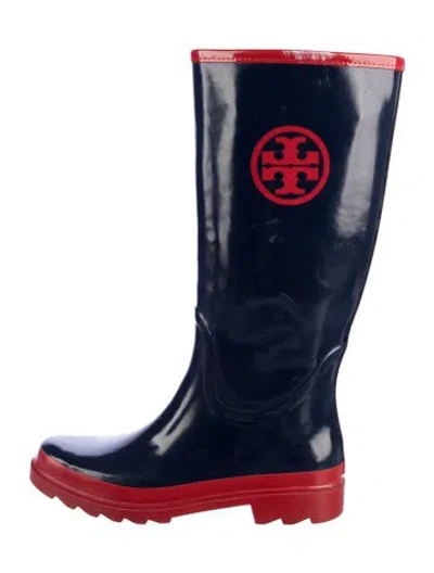 Pre-owned Tory Burch Rubber Rain Boots In Blue