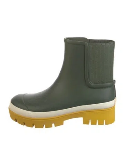 Pre-owned Tory Burch Rubber Rain Boots In Green