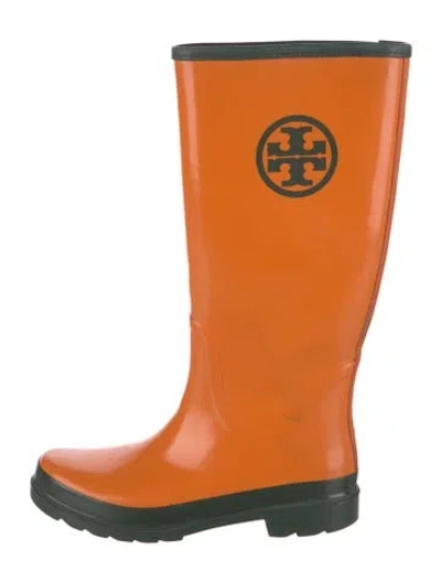 Pre-owned Tory Burch Rubber Rain Boots In Orange