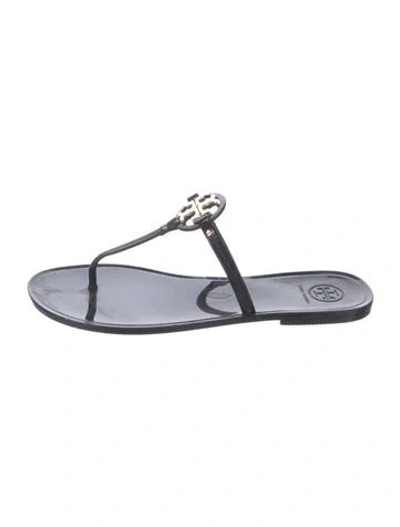 Pre-owned Tory Burch Rubber Slides In Black