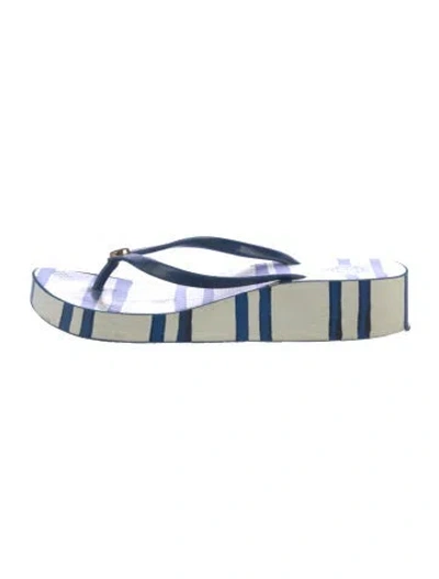 Pre-owned Tory Burch Rubber Striped Flip Flops In Blue
