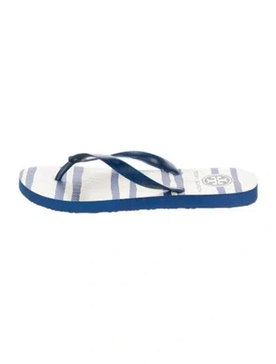 Pre-owned Tory Burch Rubber Striped Flip Flops In Blue