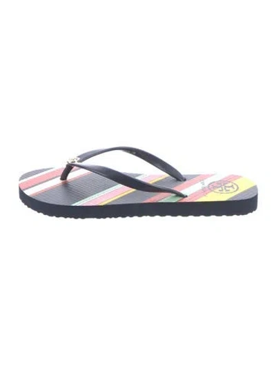 Pre-owned Tory Burch Rubber Striped Flip Flops W/ Tags In Blue