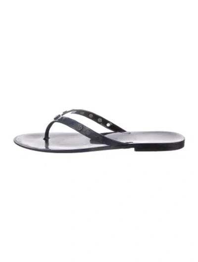 Pre-owned Tory Burch Rubber Studded Accents Flats In Black