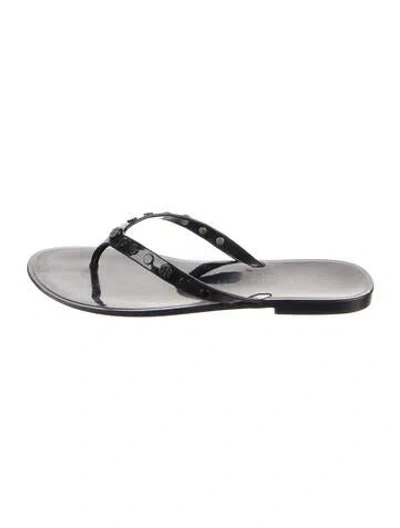 Pre-owned Tory Burch Rubber Studded Accents Flip Flops In Black