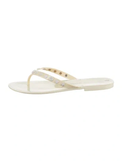 Pre-owned Tory Burch Rubber Studded Accents Flip Flops In Neutrals