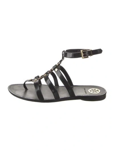Pre-owned Tory Burch Rubber Studded Accents Gladiator Sandals In Black