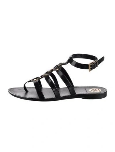 Pre-owned Tory Burch Rubber Studded Accents Gladiator Sandals In Black