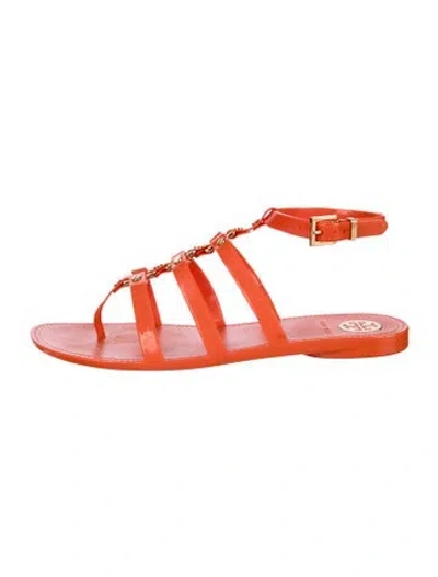 Pre-owned Tory Burch Rubber Studded Accents Gladiator Sandals In Orange