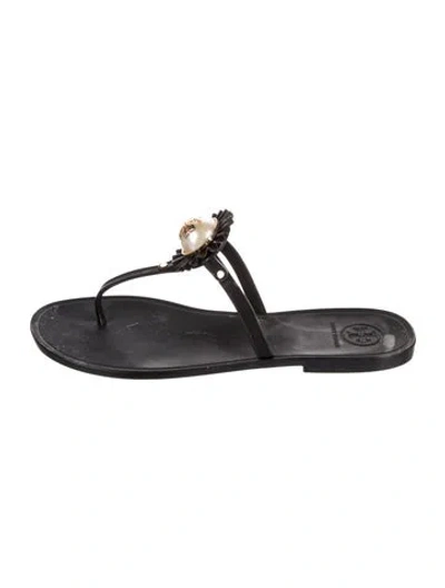 Pre-owned Tory Burch Rubber T-strap Sandals In Black