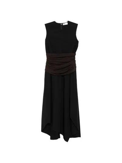Tory Burch Ruched-detail Sleeveless Midi Dress In Black
