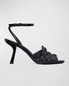 TORY BURCH RUCHED LEATHER ANKLE-STRAP SANDALS