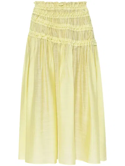 Tory Burch Ruched Midi Skirt In Yellow