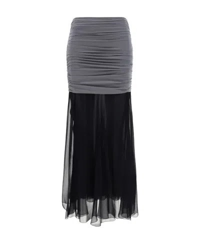 Tory Burch Ruched Silk Midi Skirt In Black