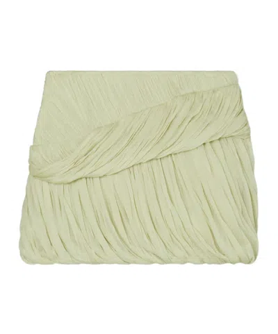 Tory Burch Ruched Silk Miniskirt In Green