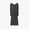 Tory Burch Ruched Velvet Dress In Gray