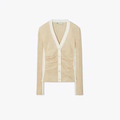 Tory Burch Ruched Wool Cardigan In Ivory Pearl