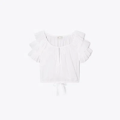 Tory Burch Ruffle Cotton Top In White