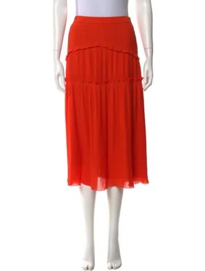 Pre-owned Tory Burch Ruffle Embellishment Midi Length Skirt In Orange