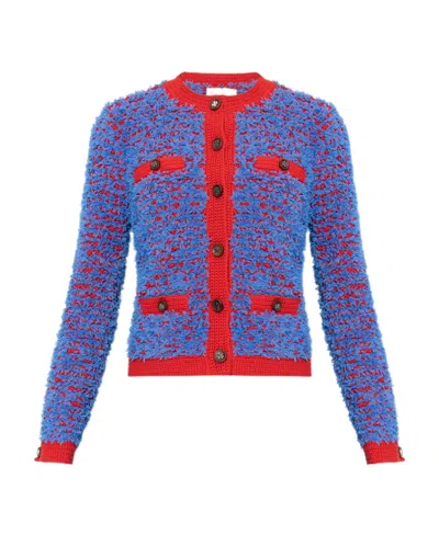 Tory Burch Ruffled Button-up Cardigan In Blue