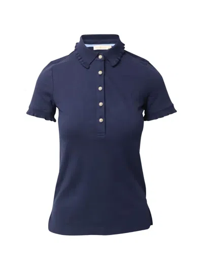Pre-owned Tory Burch Ruffled-collar Polo Shirt In Blue