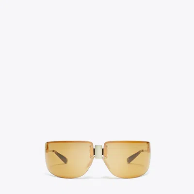 Tory Burch Runway Sunglasses In Shiny Light Gold/navy Blue