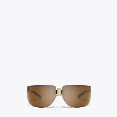 Tory Burch Runway Sunglasses In Shiny Light Gold/orange