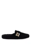 Tory Burch Mellow Logo Plaque Shearling Flat Mules In Black