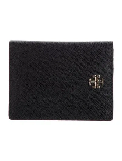 Pre-owned Tory Burch Saffiano Leather Card Holder In Black