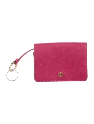 Pre-owned Tory Burch Saffiano Leather Card Holder In Pink