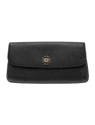 Pre-owned Tory Burch Saffiano Leather Clutch In Black