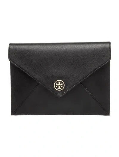 Pre-owned Tory Burch Saffiano Leather Clutch In Black/grey