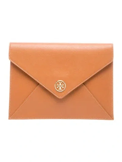 Pre-owned Tory Burch Saffiano Leather Clutch In Neutral