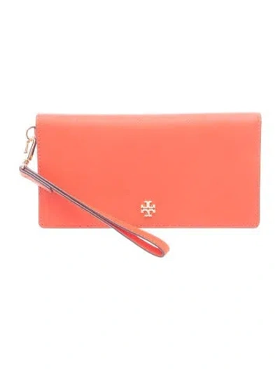 Pre-owned Tory Burch Saffiano Leather Clutch In Orange