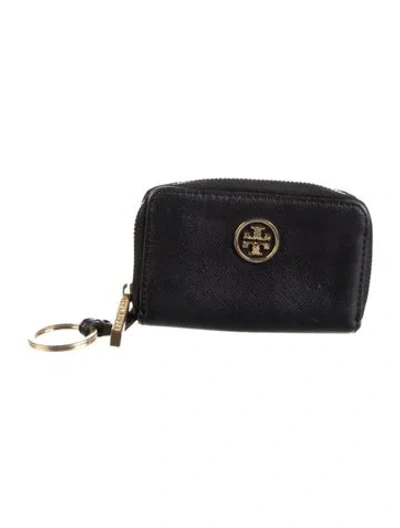 Pre-owned Tory Burch Saffiano Leather Compact Wallet In Black