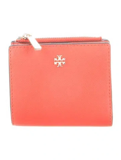 Pre-owned Tory Burch Saffiano Leather Compact Wallet In Red
