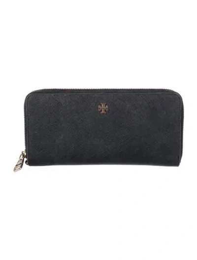 Pre-owned Tory Burch Saffiano Leather Continental Wallet In Black