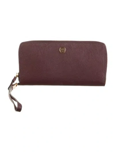 Pre-owned Tory Burch Saffiano Leather Continental Wallet In Burgundy