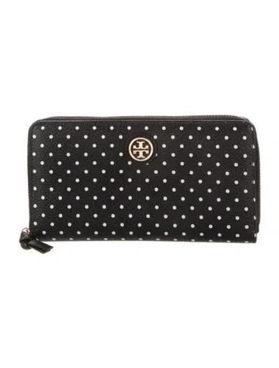 Pre-owned Tory Burch Saffiano Leather Polka Dot Print Continental Wallet In Black