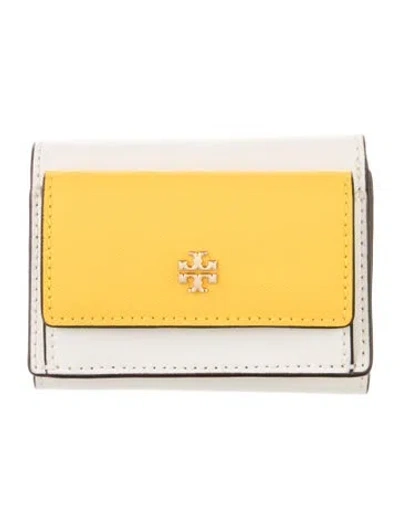 Pre-owned Tory Burch Saffiano Leather Printed Card Holder In Yellow