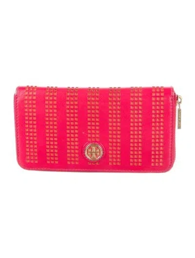Pre-owned Tory Burch Saffiano Leather Printed Continental Wallet In Pink