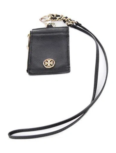 Pre-owned Tory Burch Saffiano Leather Printed Wristlet In Black