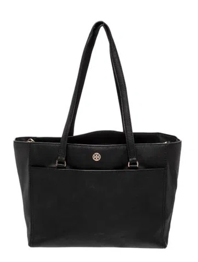 Pre-owned Tory Burch Saffiano Leather Shoulder Bag In Black