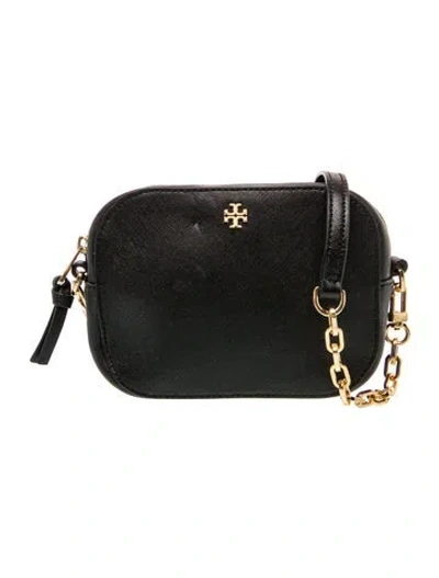 Pre-owned Tory Burch Saffiano Leather Shoulder Bag In Black