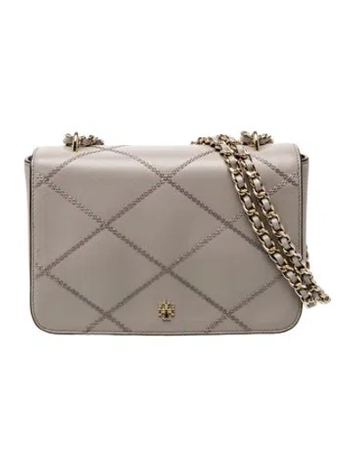 Pre-owned Tory Burch Saffiano Leather Shoulder Bag In Gray