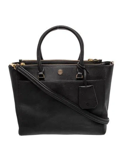 Pre-owned Tory Burch Saffiano Leather Top Handle Bag In Black